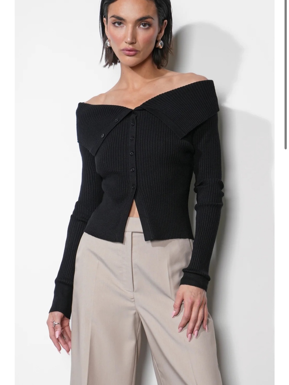 NWT Anthropologie Greylin Linnea Button Down Off Shoulder Sweater Top medium